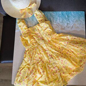 Girls 5T Yellow Flowered Spring Dress with Hat NWT
